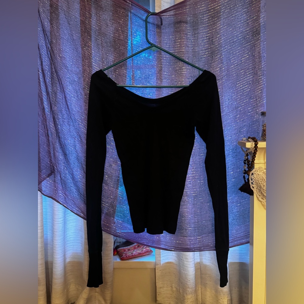 Brandy Melville Black Off-Shoulder Henley
